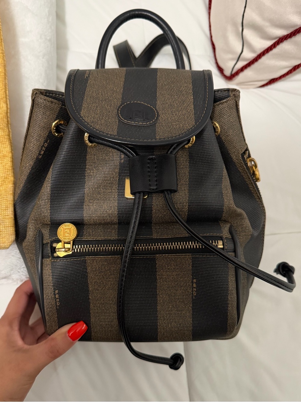 Fendi Stripped Brown and Black Mini Backpack